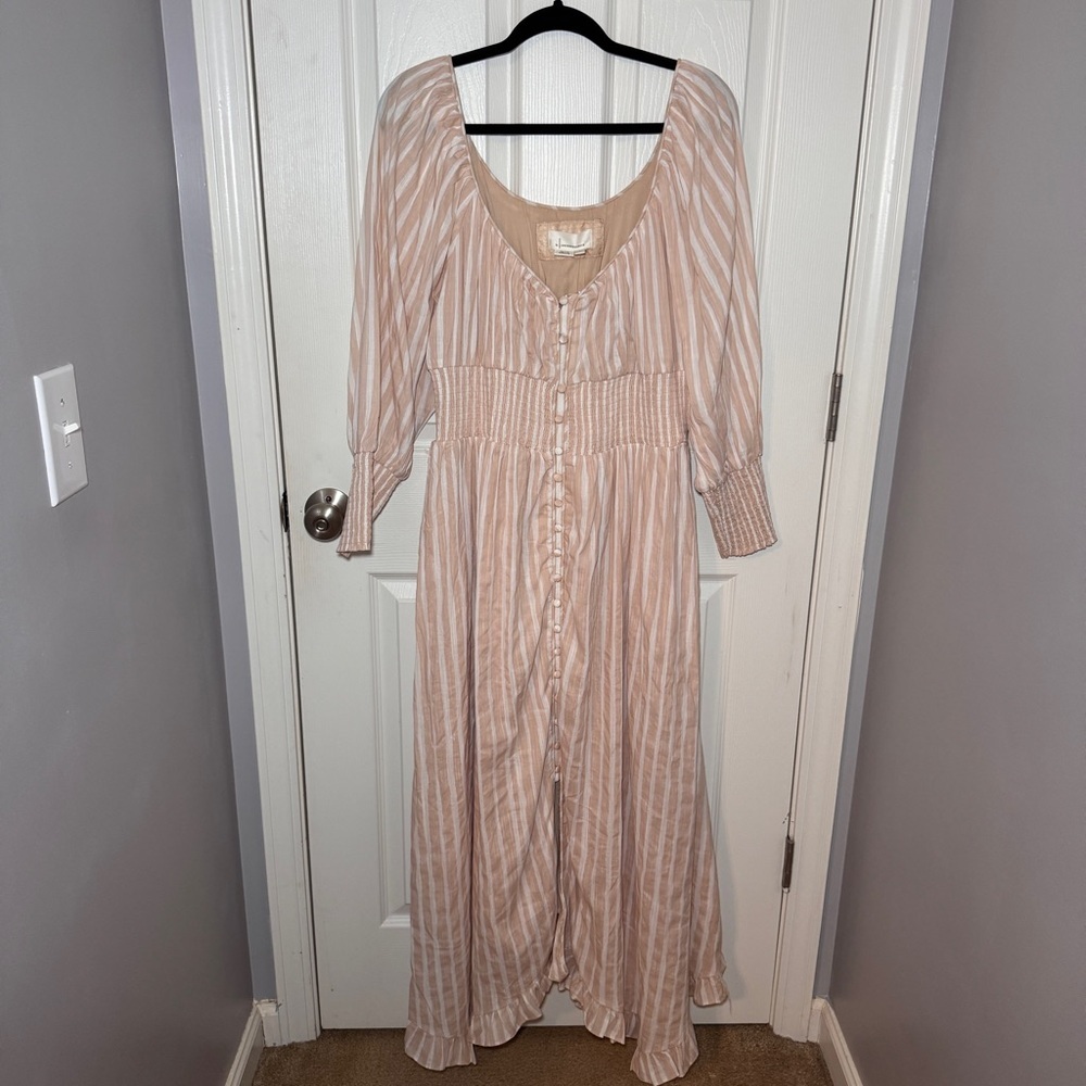 NWT Anthropologie Long-Sleeve Smocked-Waist Stripe Maxi Dress - Picture 10 of 16